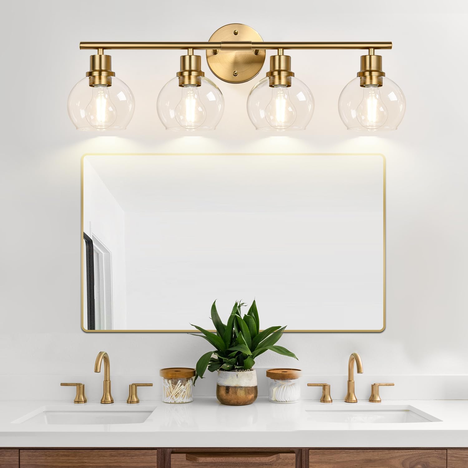 4-Light Bathroom Light Fixtures 2024 Upgrade, Gold Modern Vanity Lights Over Mirror with Clear Glass Globe Shade, Bathroom Wall Sconces for Mirror Kitchen Living Room Hallway Cabinet Bedroom Porch - Image 7