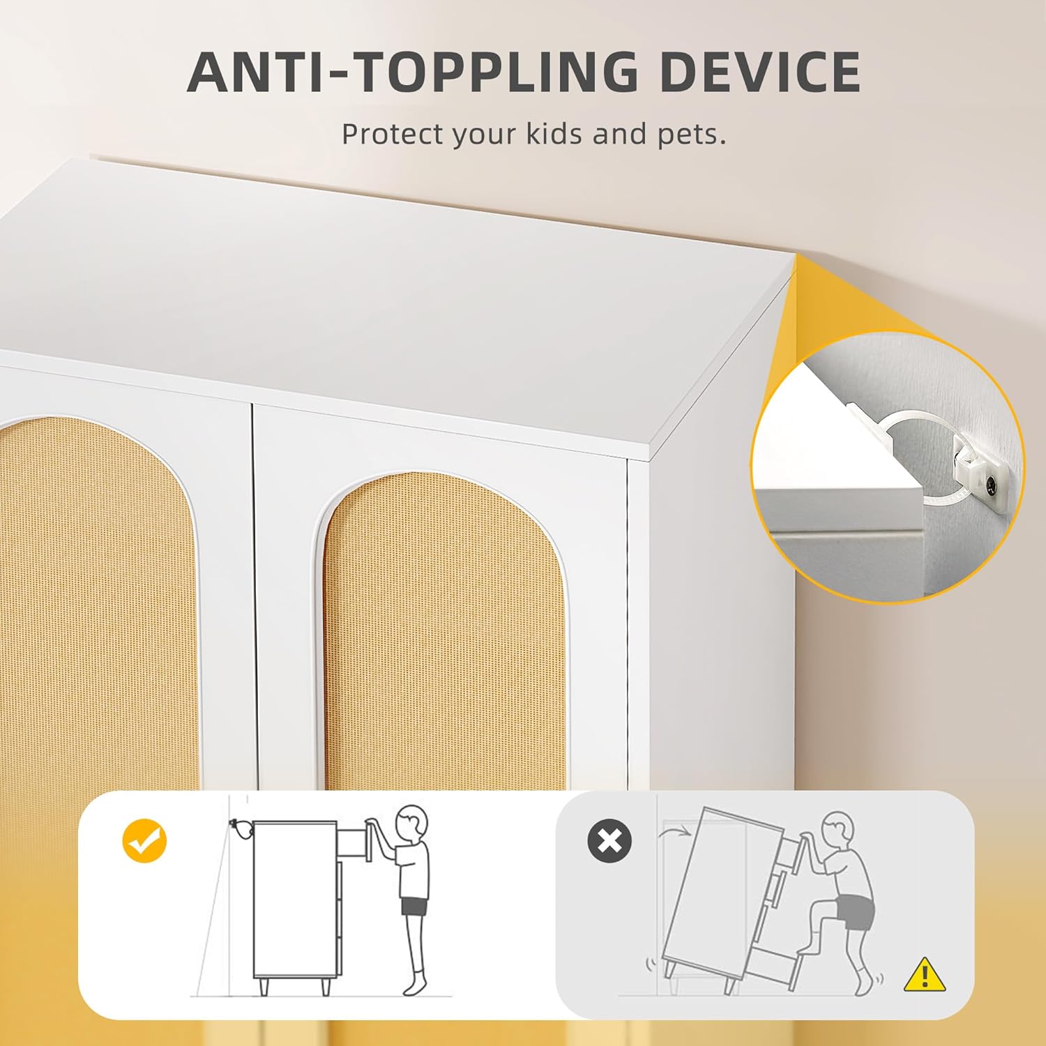 DWVO Rattan Armoire Wardrobe Closet - 70" Tall Rattan Armoire Closet with Doors, Large Armoire Storage Cabinet with Drawers & Hanging Rod/Bedroom Armoire - White - Image 6