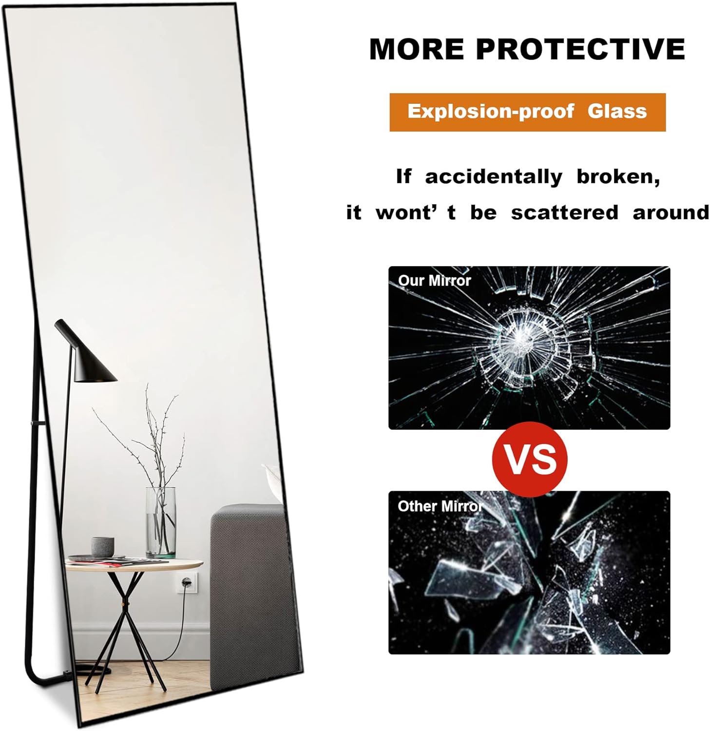 NeuType 59'x16' Full Length Wall Mirror, Black, Aluminum Alloy Frame, Explosion-Proof Glass, Modern, Wall Mount - Image 6