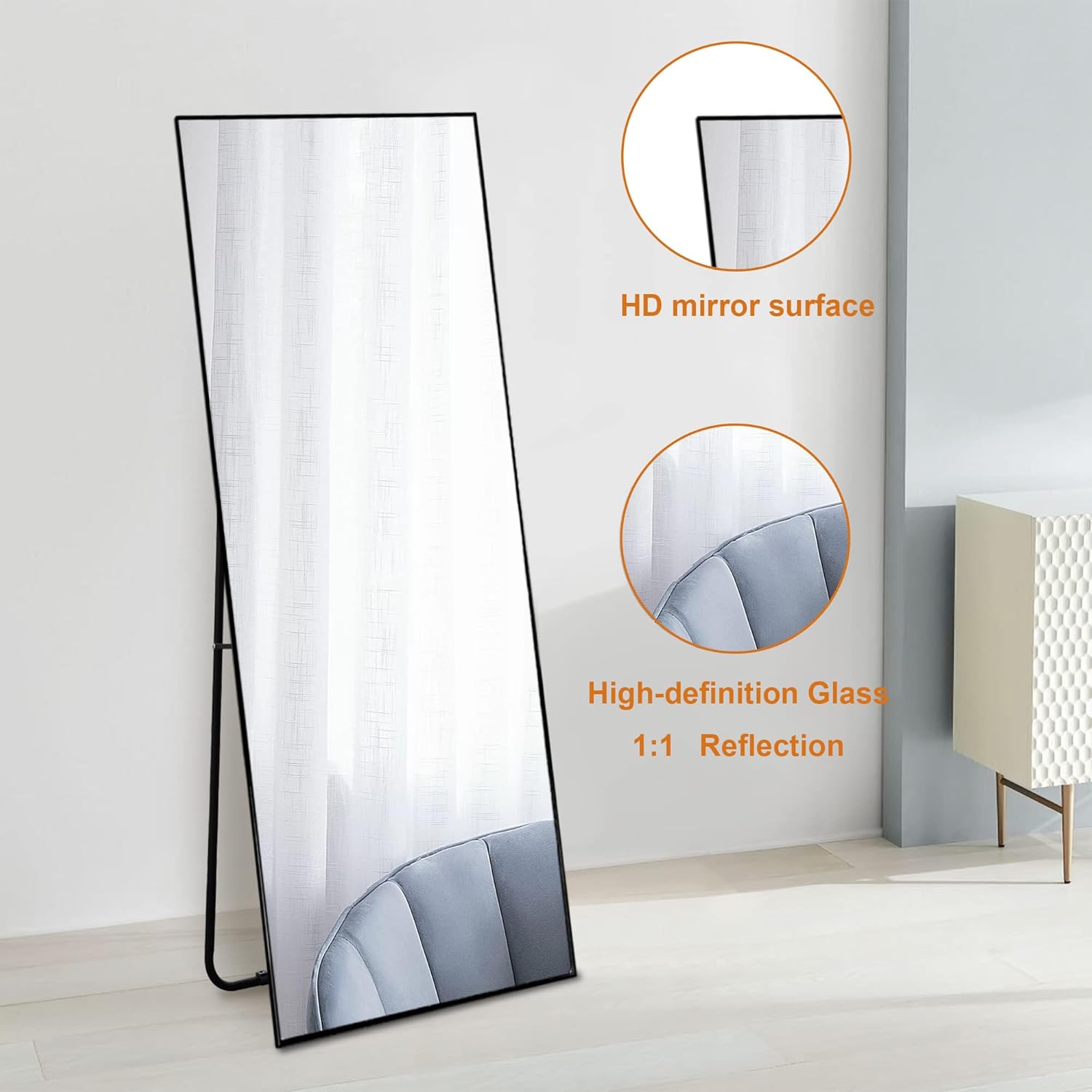NeuType 59'x16' Full Length Wall Mirror, Black, Aluminum Alloy Frame, Explosion-Proof Glass, Modern, Wall Mount - Image 8