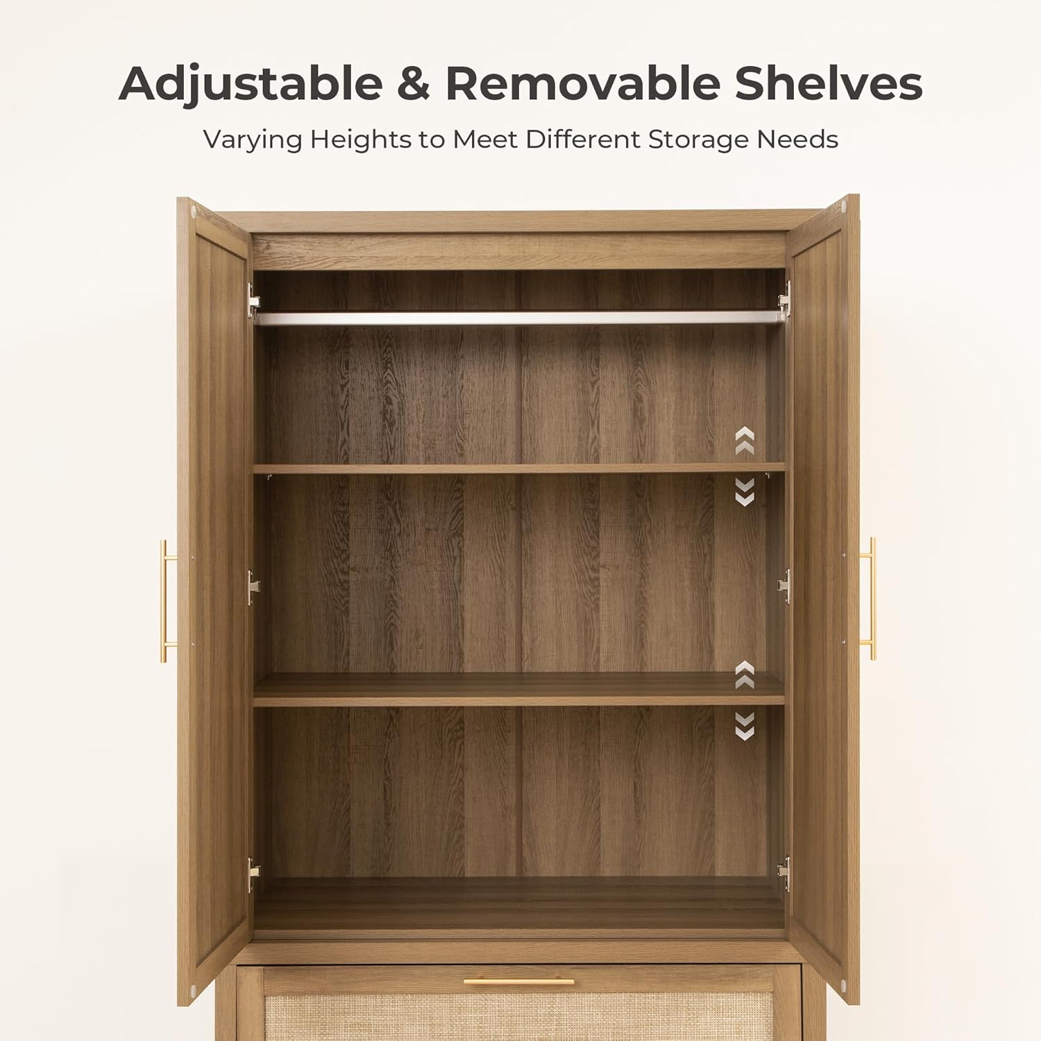 SICOTAS Rattan Armoire Wardrobe Closet Cabinet, 71" Tall Wardrobe Storage Cabinet with Doors, Larger Drawers and Hanging Rod, Boho Armoire Clothes Organizer for Bedroom, Laundry Room, Cloak Room - Image 3